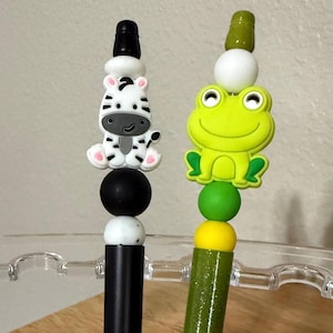 Zebra or Frog Ballpoint Pen, Silicone Beaded Pen, Plastic & Metal Body, Zebra Pen, Frog Pen, Buy One or Both, Cute Animal Gift Pens,Handmade