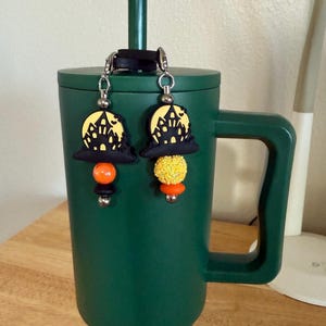 Halloween Haunted House Tumbler Charm: Glitter Acrylic & Silicone