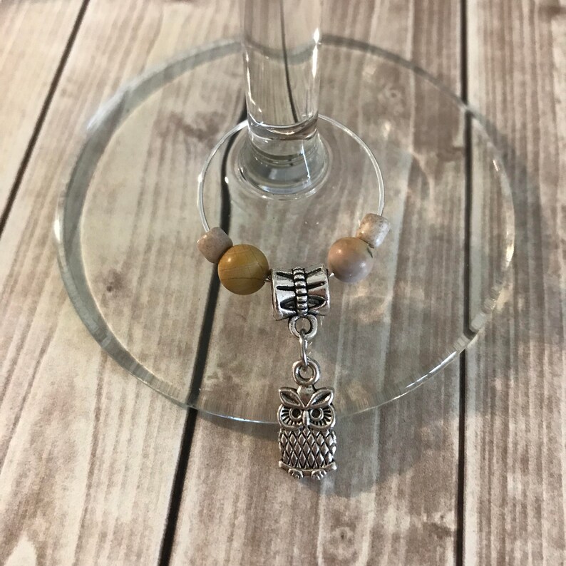 Wine Charms Owl Wine Charms Jasper Wine Charms Owl Owls Etsy