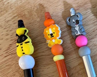 Animal Ballpoint Pen: Silicone Beaded Lion, Koala, Bee Pen