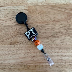 Physical Therapy Badge Holder with Reel, PT Badge Holder with Retractable Reel, Sports PT Badge Holder, Sports Physical Therapist, PT Gift