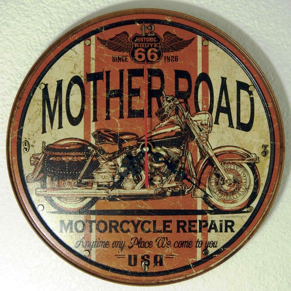 Route 66 Mother Road Motorcycle Wall Clock - 11.75 Diameter - NEW