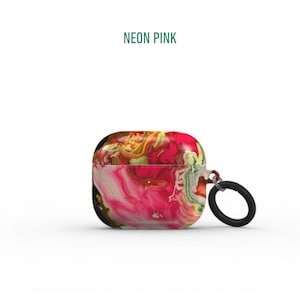 Custodia rigida astratta di colore rosa neon vivido per Apple AirPods 1, 2, 3 e Pro, custodia ultra sottile ispirata all'arte in stile effetto marmo