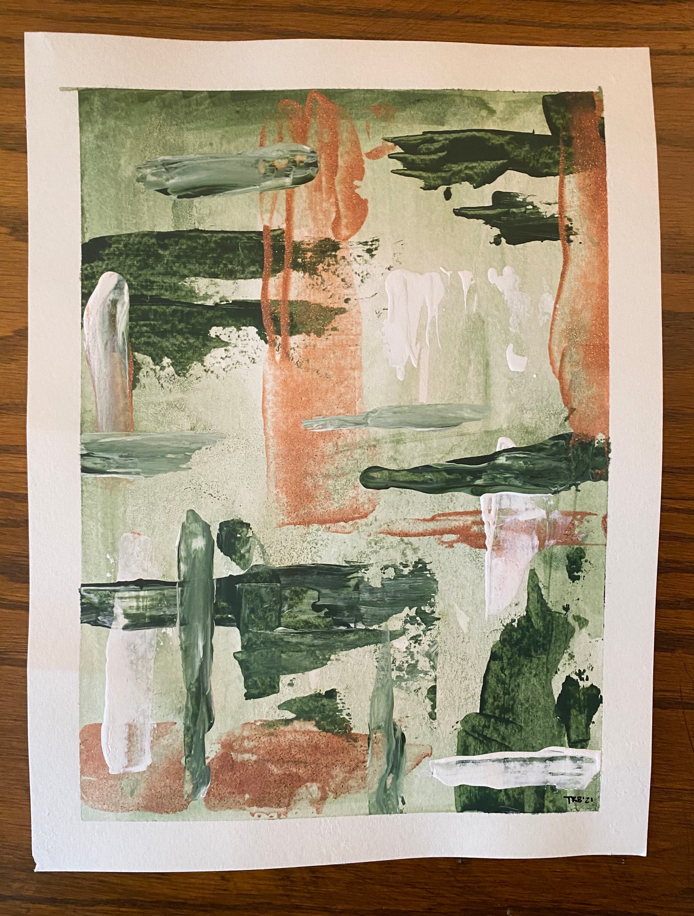 Abstract Green and Rose Gold Paintings Set of 2 9x12 Etsy