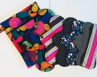 eco friendly - reusable cloth sanitary pads starter kit includes a wet bag- sustainable living