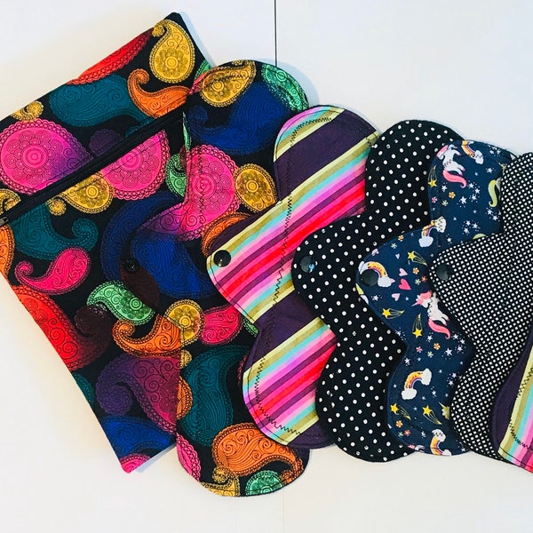 eco friendly - reusable cloth sanitary pads starter kit includes a wet bag- sustainable living