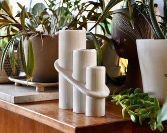 White Ceramic Porcelain Three-Tier Midcentury Modern Vase, ca. 1960's, Japan