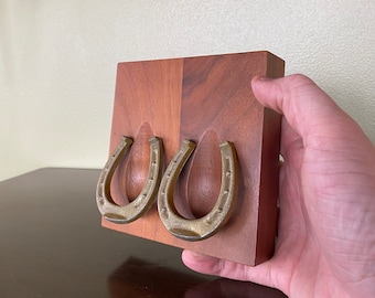 Midcentury Modern Solid Walnut and brass Double Horseshoe Horse Equestrian Pipe rest Piperest