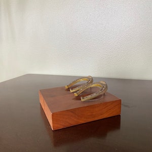Midcentury Modern Solid Walnut and brass Double Horseshoe Horse Equestrian Pipe rest Piperest image 3