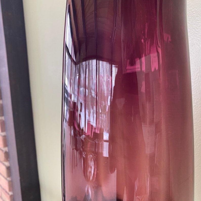 1960s Mid-Century Modern large tall purple hand-blown Glass Vase 19.25 image 6