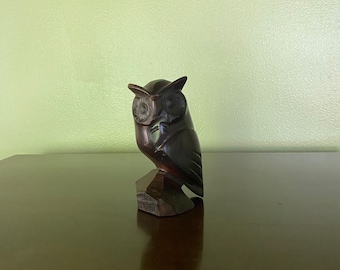 Vintage Wood Owl, Mid-Century Modern Ironwood Owl, Hand-Carved Wood Figurine, Wood Animal, Handmade Owl, Vintage Wood Bird, Mid-Century Bird