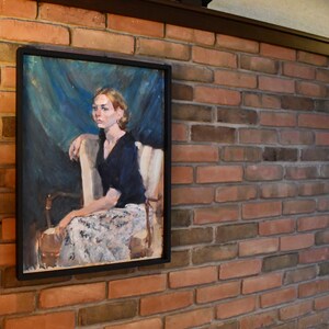 Vintage Midcentury Original Seated Blonde Woman Portrait Painting by Akron Artist Jane Cahill Kovacic, ca. 1970's image 4