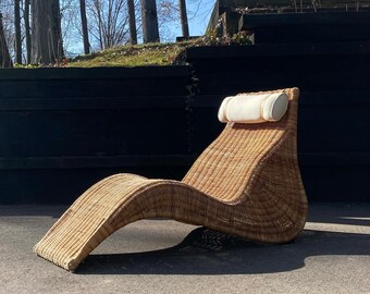 Vintage IKEA “Karlskrona” Wicker Chaise Longue Lounge Chair designed by Carl Öjerstam, Sweden, ca. 1999