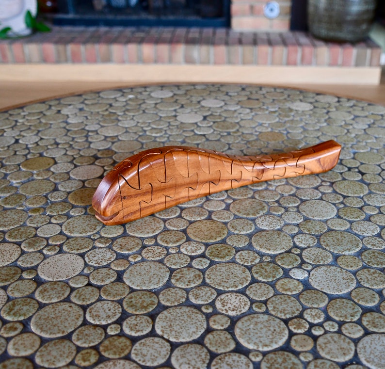 Midcentury Danish Modern Handmade One-of-a-Kind Solid Teak Whale Puzzle, ca. 1960's, Home Office Desk Objects, Birthday Christmas Gift image 6