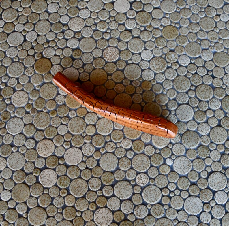 Midcentury Danish Modern Handmade One-of-a-Kind Solid Teak Whale Puzzle, ca. 1960's, Home Office Desk Objects, Birthday Christmas Gift image 3