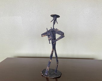 Midcentury modern vintage nail art steel metal musician sculpture Israel Judaica