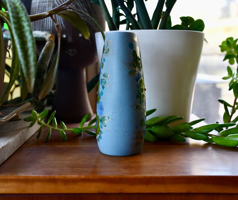 Sascha Brastoff Mid-Century Modern Ceramic California Pottery Handmade Painted Blue Green Yellow Red Orange Signed Vase, ca. 1950's image 7