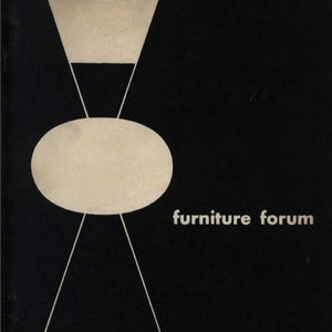 May include: Black and white graphic design with the text "furniture forum". The design features a circle, two triangles, and two lines that intersect at the center of the circle.