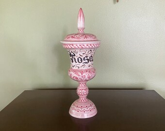 Tall Italian Ceramic Pottery Lidded Vessel or Urn Painted, Made in Italy