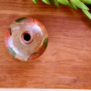 Vintage Ceramic Red, Orange Green Drip Pottery Vase, Mid Century Modern Handmade Weed Pot, Small Flower Bud Vase, Retro Stoneware Studio Art image 7