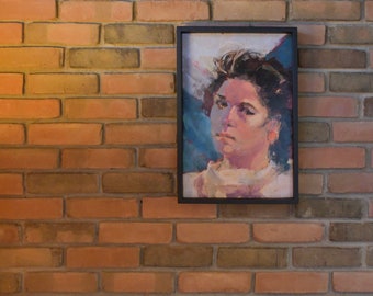 Vintage Framed Original Woman Portrait Painting by Akron Artist Jane Cahill Kovacic, ca. 1970's
