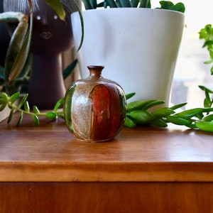 Vintage Ceramic Red, Orange Green Drip Pottery Vase, Mid Century Modern Handmade Weed Pot, Small Flower Bud Vase, Retro Stoneware Studio Art image 4