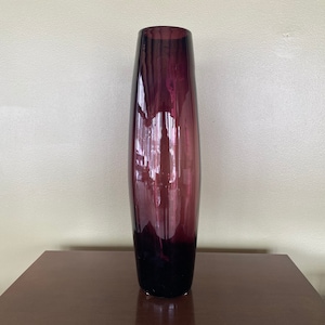 1960s Mid-Century Modern large tall purple hand-blown Glass Vase 19.25 image 1