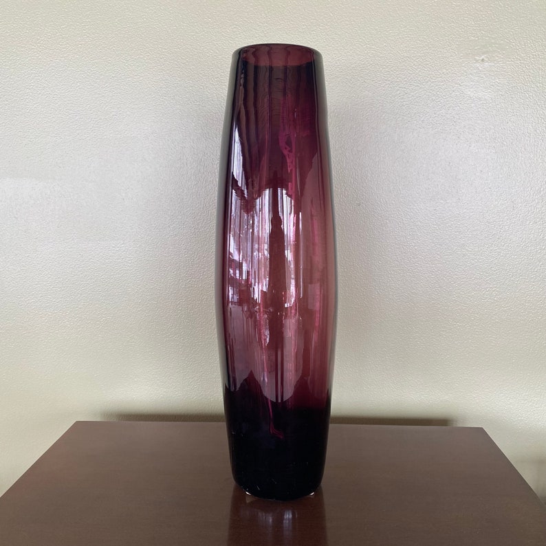 1960s Mid-Century Modern large tall purple hand-blown Glass Vase 19.25 image 1