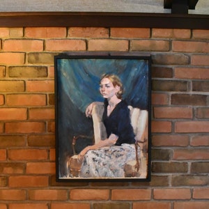 Vintage Midcentury Original Seated Blonde Woman Portrait Painting by Akron Artist Jane Cahill Kovacic, ca. 1970's image 1