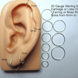 Conch Ring, 20G Silver Cartilage Earring, Sleeper Hoop, Daith Helix Rook Tragus Piercing Jewelry, Minimalist 2nd 3rd Hole Lobe Huggie Hoop