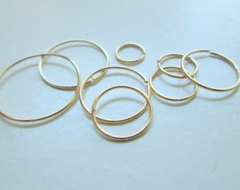 Thin Gold Cartilage Hoop Earring, 24 Gauge Delicate Tragus Daith Rook Helix Piercing or Lobe Plain Wire Ring Hoop