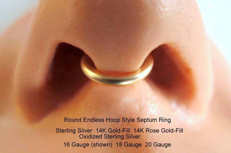 Round Septum Ring Hoop 16 18 20 Gauge Nose Ring Endless Hoop Etsy