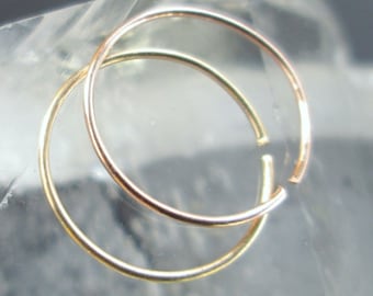 26 Gauge Lightweight Subtle Nose Hoop, Small Dainty Nose Ring Gold or Rose Gold Super Thin Nostril Piercing Jewelry Gift VooVooDesign Hoops