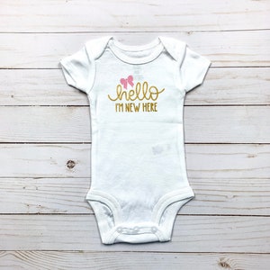 Hello I'm new here Bodysuit; Girl Bodysuit; Pink Bow