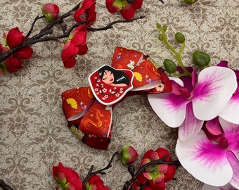 Chinese Warrior Inspired Hair Bow-Red