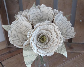 Paper Flower Bouquet, Dracula Book Page with Floristry Wire