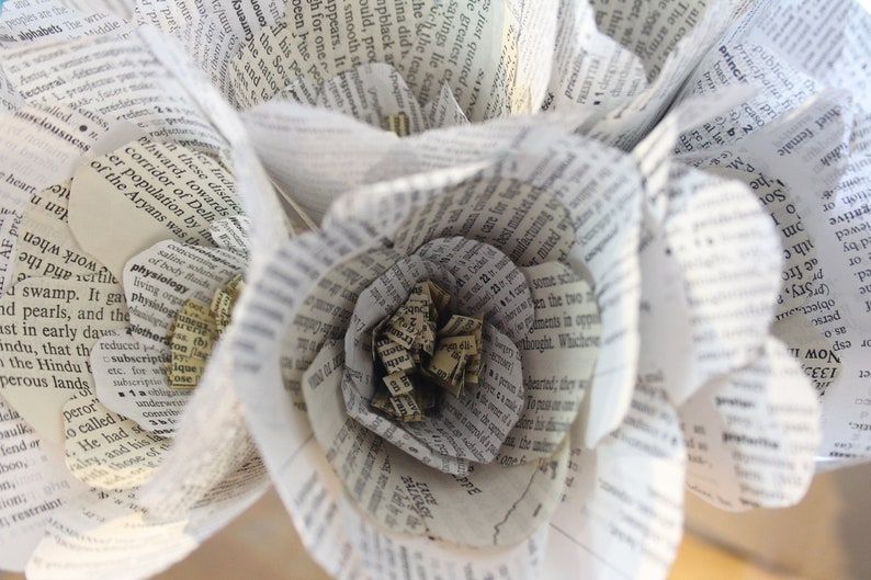 Unique wedding bridal flowers // alternative wedding bouquet // 1st anniversary gift // vintage book paper flowers // the botany of books image 10