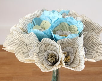 Vintage Book Page Flowers, 1st Anniversary Gift