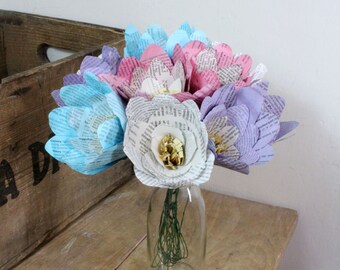 Vintage book flowers// 1st anniversary gift// recycled paper wedding bouquet