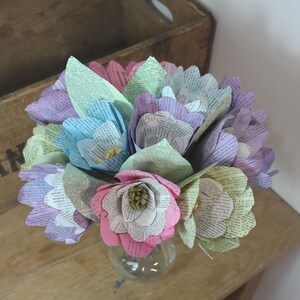 Alternative bouquet // book print flowers // 1st anniversary gift // Simmons Paper Emporium // vintage book flowers
