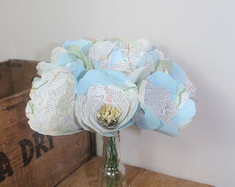 Map paper flower, 1st anniversary gift, the Botany of Books, housewarming gift
