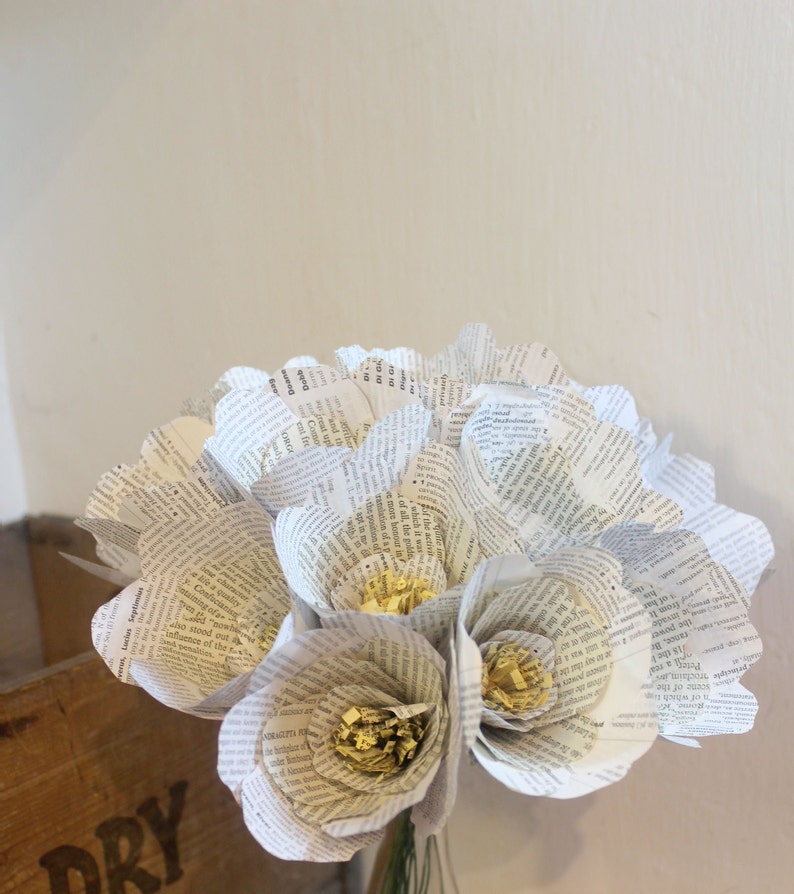 Unique wedding bridal flowers // alternative wedding bouquet // 1st anniversary gift // vintage book paper flowers // the botany of books image 9