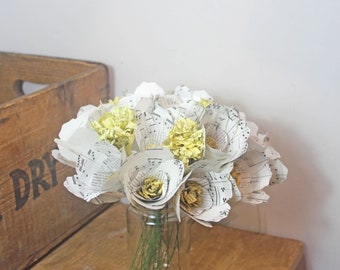 Paper Flower Bouquet: Music Score & Book Page Flowers