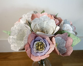Alternative flower bouquet, paper flowers, 1st anniversary gift, the Botany of Books, recycled gift, vintage flowers
