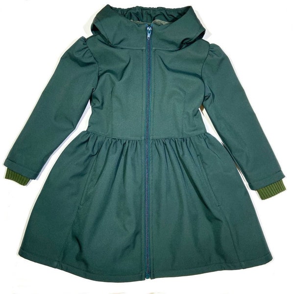 Green Softshell Rain coat,  girls softshell jacket  dark green , windproof jacket autum, toddler coat, waterproof girls jacket