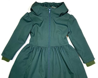 Green Softshell Rain coat,  girls softshell jacket  dark green , windproof jacket autum, toddler coat, waterproof girls jacket