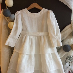 White linen dress/ Baptism linen dress / Girls linen dress white /  Flower girl dress linen / White dress / Handmade linen dress