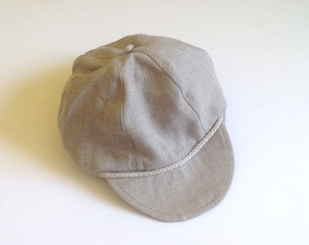 Beige Linen Newsboy Hat, Summer Toddler Boy Cap