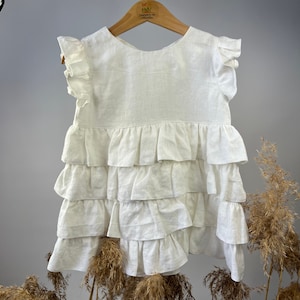 Doopjurk meisjes wit, doopjurk, linnen jurk babymeisje, witte linnen jurk, jurk met franje, doopjurk