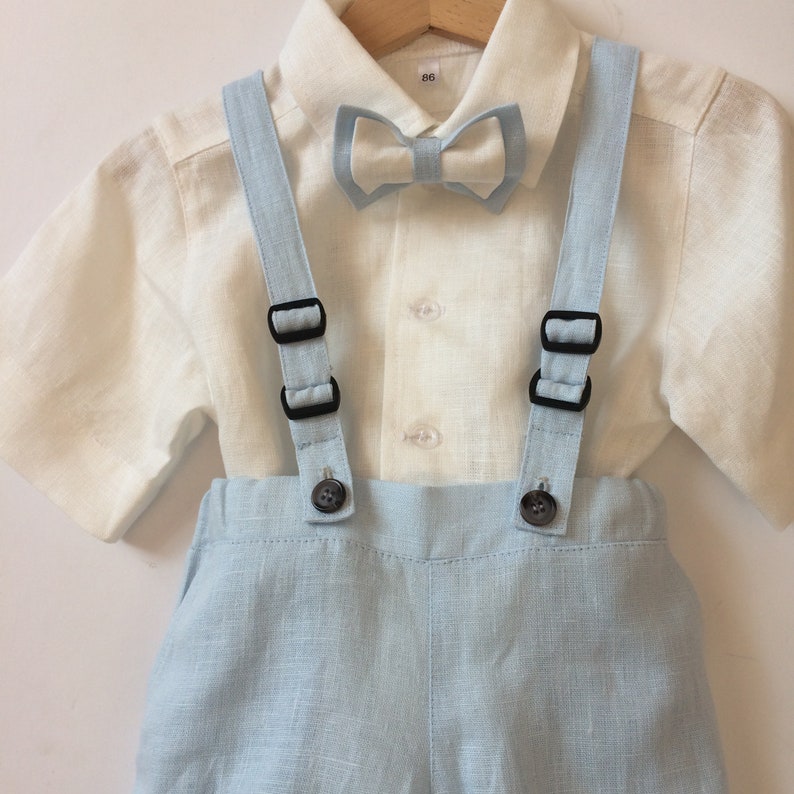 Boys Baptism Suit Linen Suit White Light Blue Ring Bearer Etsy